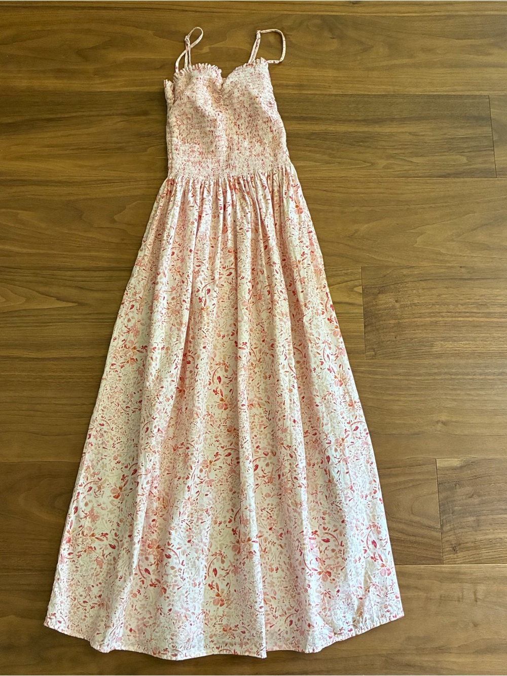 Womens Pink Floral Smocked Maxi Dress